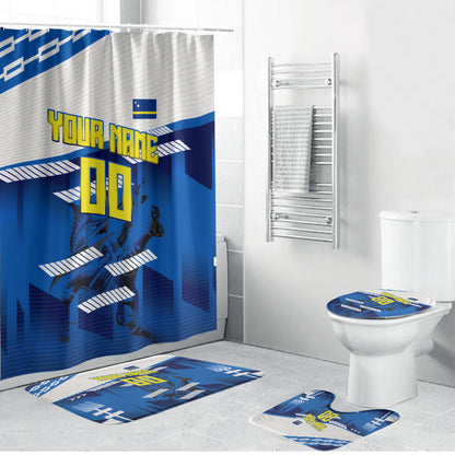 Personalized Curacao Football Bathroom Set Marlin Mascot Blue National Flag Accents
