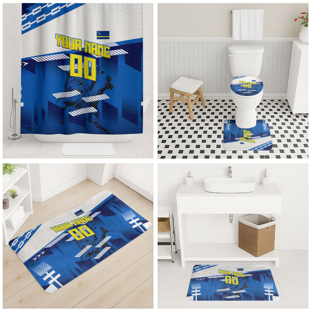 Personalized Curacao Football Bathroom Set Marlin Mascot Blue National Flag Accents