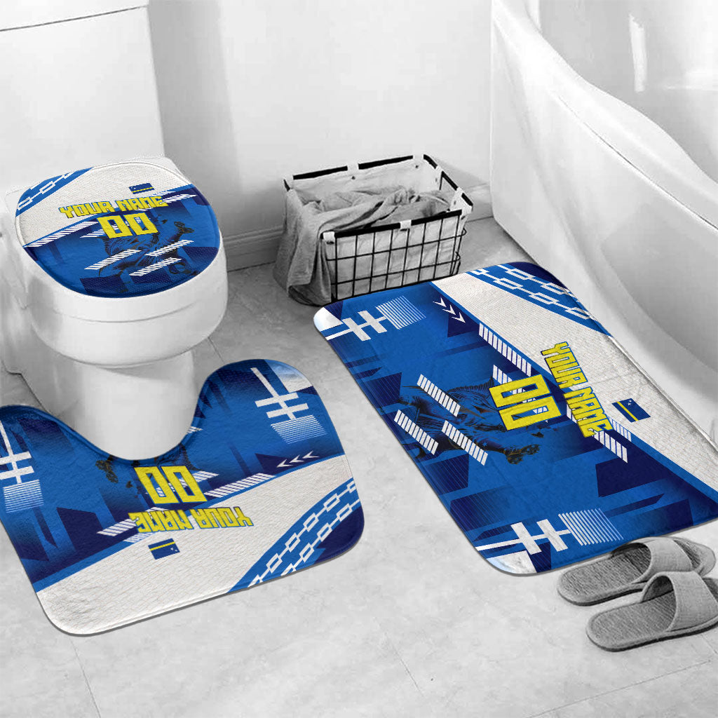 Personalized Curacao Football Bathroom Set Marlin Mascot Blue National Flag Accents