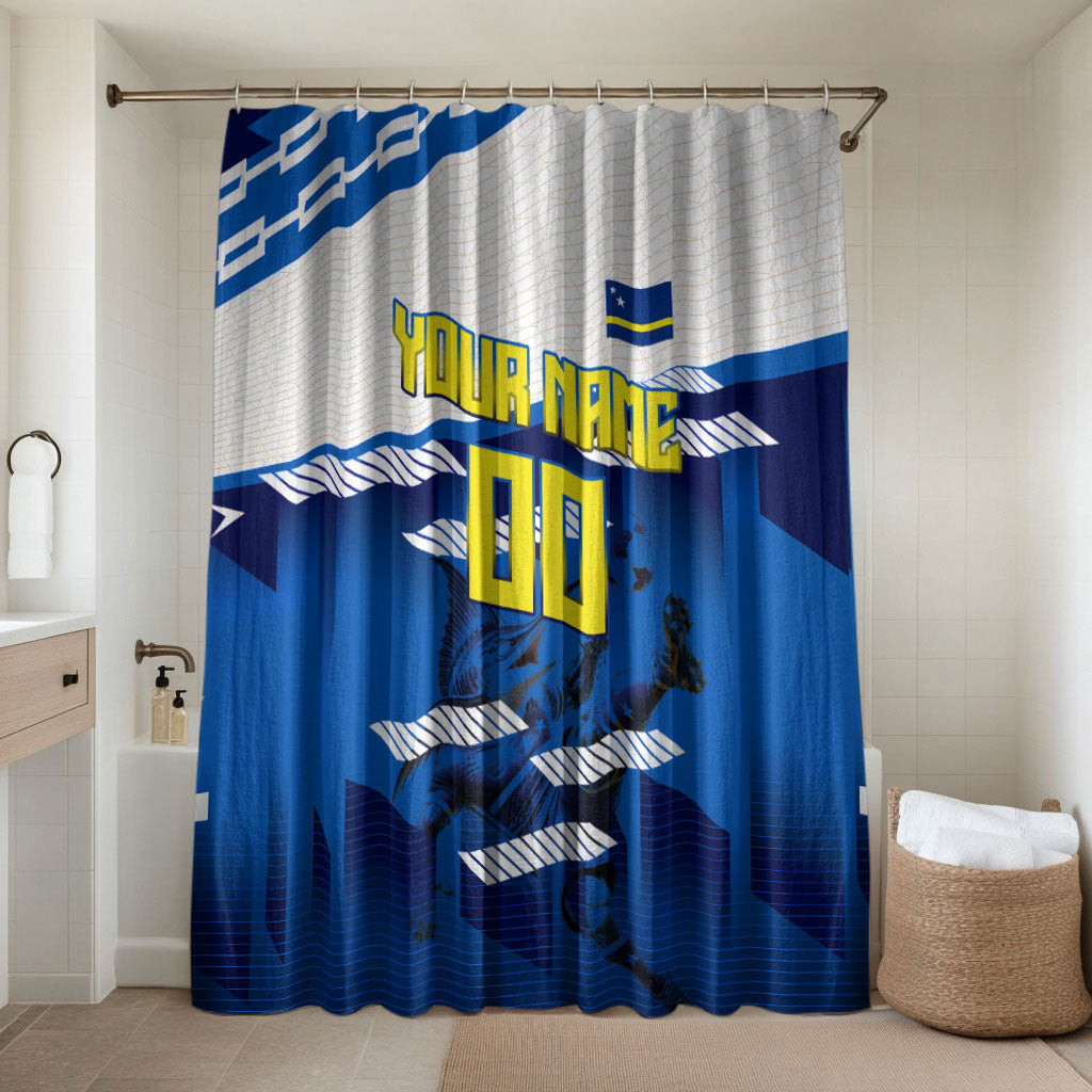 Personalized Curacao Football Bathroom Set Marlin Mascot Blue National Flag Accents