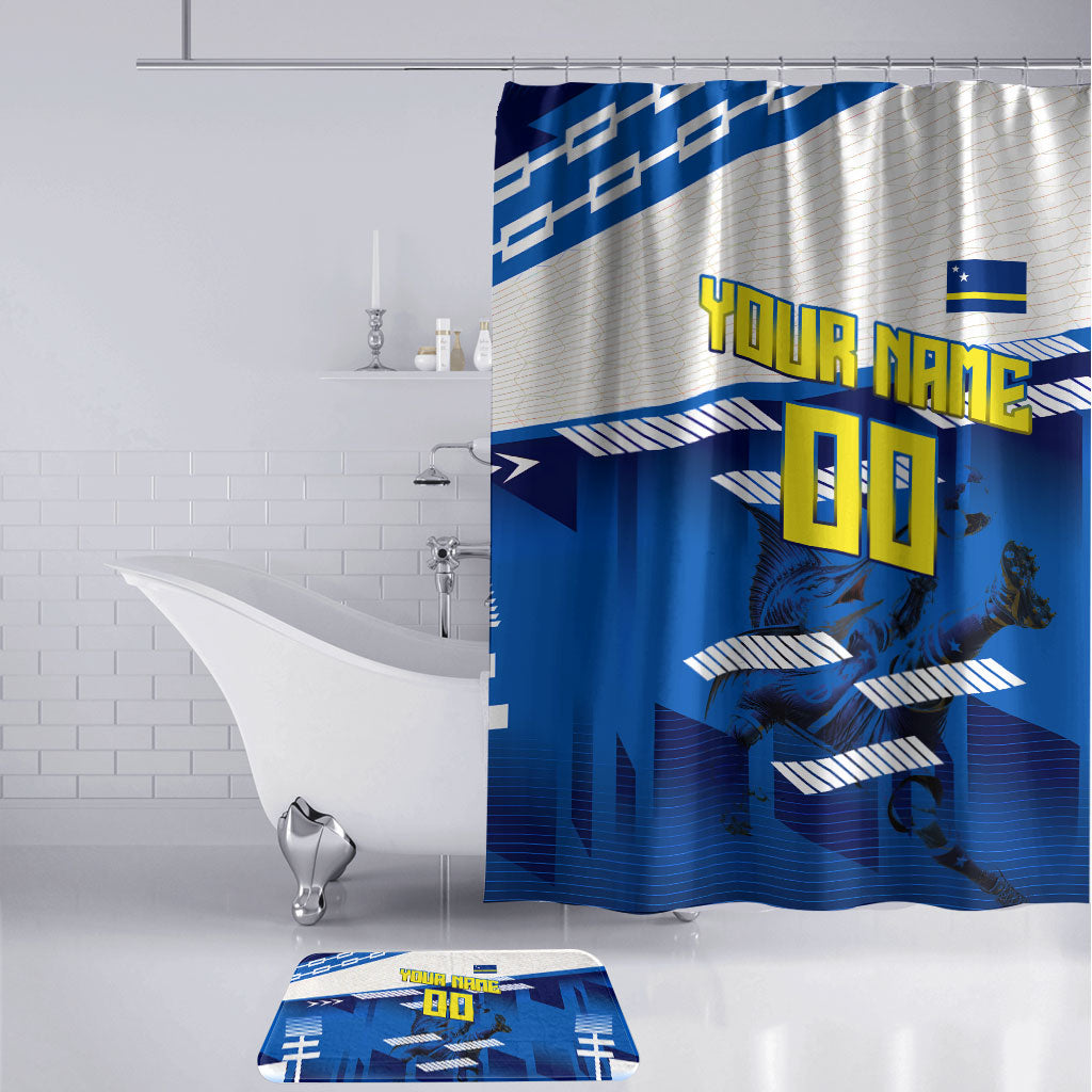 Personalized Curacao Football Bathroom Set Marlin Mascot Blue National Flag Accents