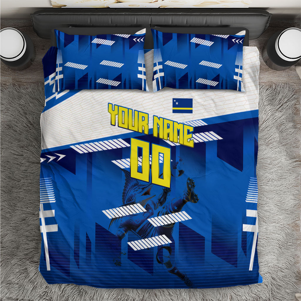 Personalized Curacao Football Bedding Set Marlin Mascot Blue National Flag Accents