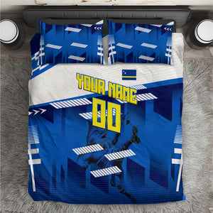 Personalized Curacao Football Bedding Set Marlin Mascot Blue National Flag Accents