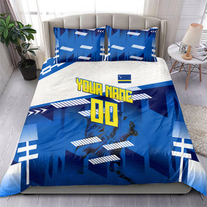 Personalized Curacao Football Bedding Set Marlin Mascot Blue National Flag Accents