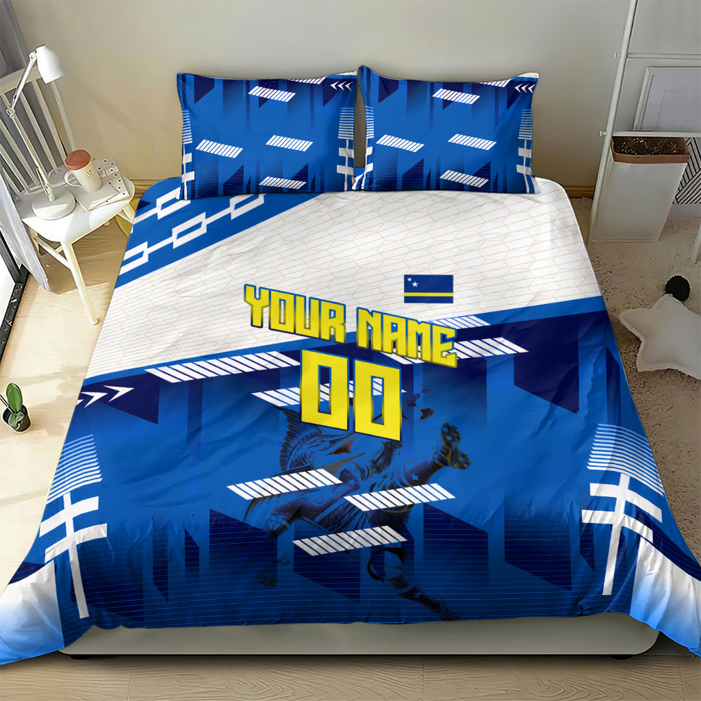 Personalized Curacao Football Bedding Set Marlin Mascot Blue National Flag Accents