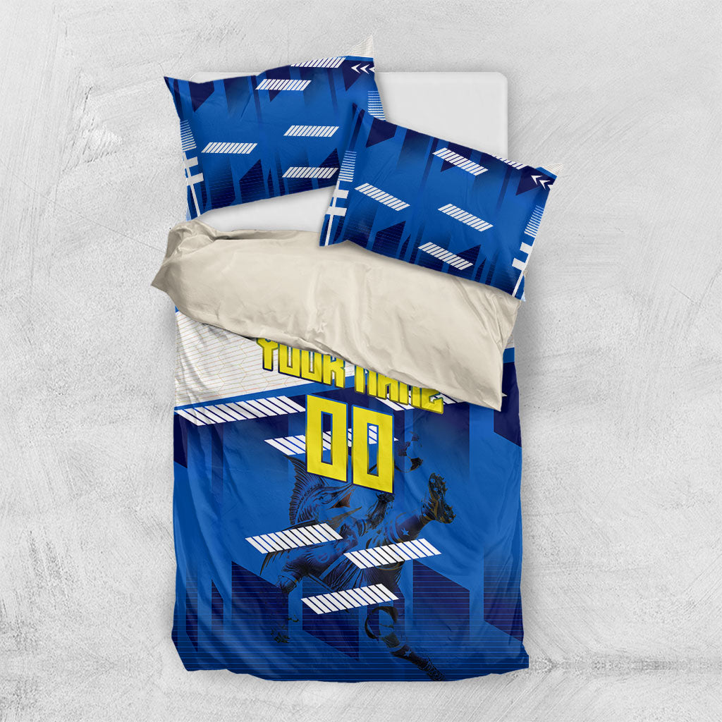 Personalized Curacao Football Bedding Set Marlin Mascot Blue National Flag Accents
