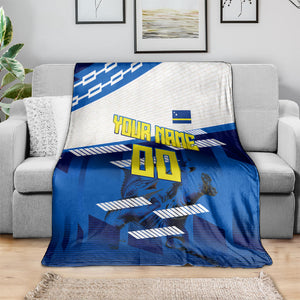 Personalized Curacao Football Blanket Marlin Mascot Blue National Flag Accents