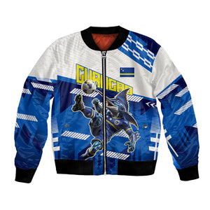 Personalized Curacao Football Bomber Jacket Marlin Mascot Blue National Flag Accents