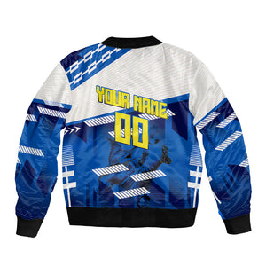 Personalized Curacao Football Bomber Jacket Marlin Mascot Blue National Flag Accents