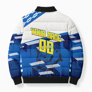 Personalized Curacao Football Bomber Puffer Jacket Marlin Mascot Blue National Flag Accents