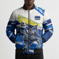 Personalized Curacao Football Bomber Puffer Jacket Marlin Mascot Blue National Flag Accents