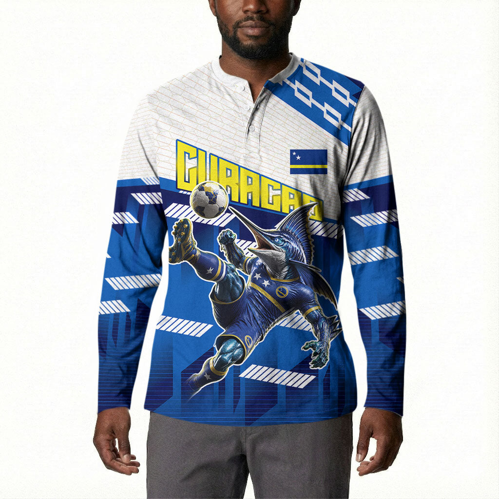 Personalized Curacao Football Button Sweatshirt Marlin Mascot Blue National Flag Accents