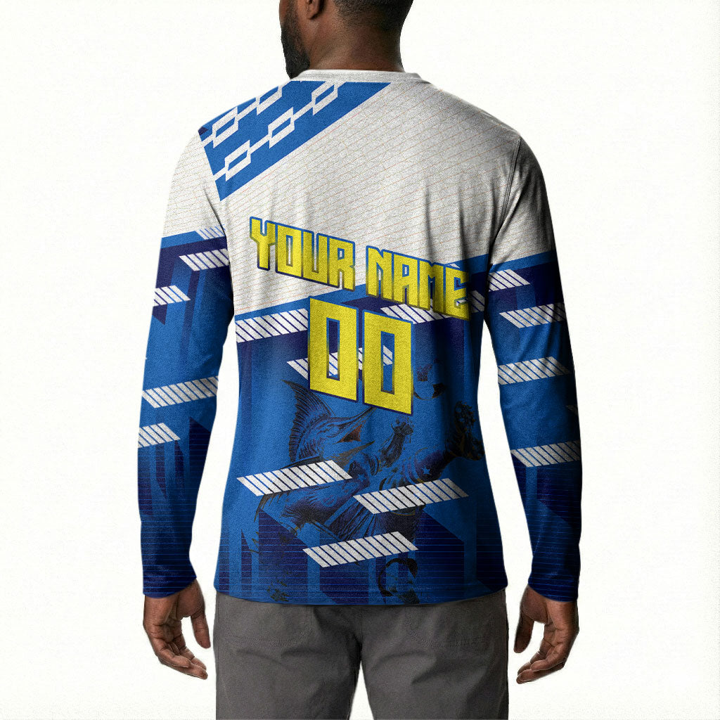 Personalized Curacao Football Button Sweatshirt Marlin Mascot Blue National Flag Accents