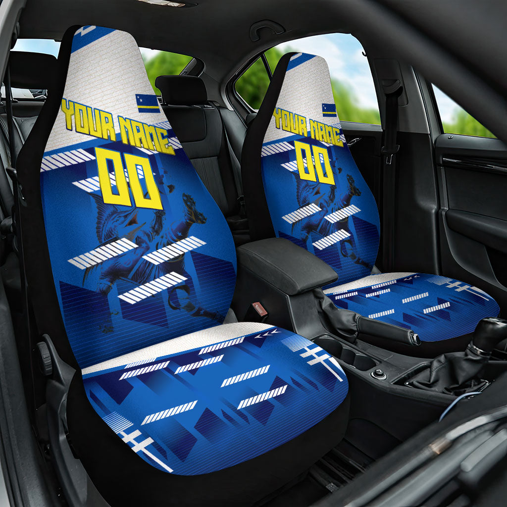 Personalized Curacao Football Car Seat Cover Marlin Mascot Blue National Flag Accents