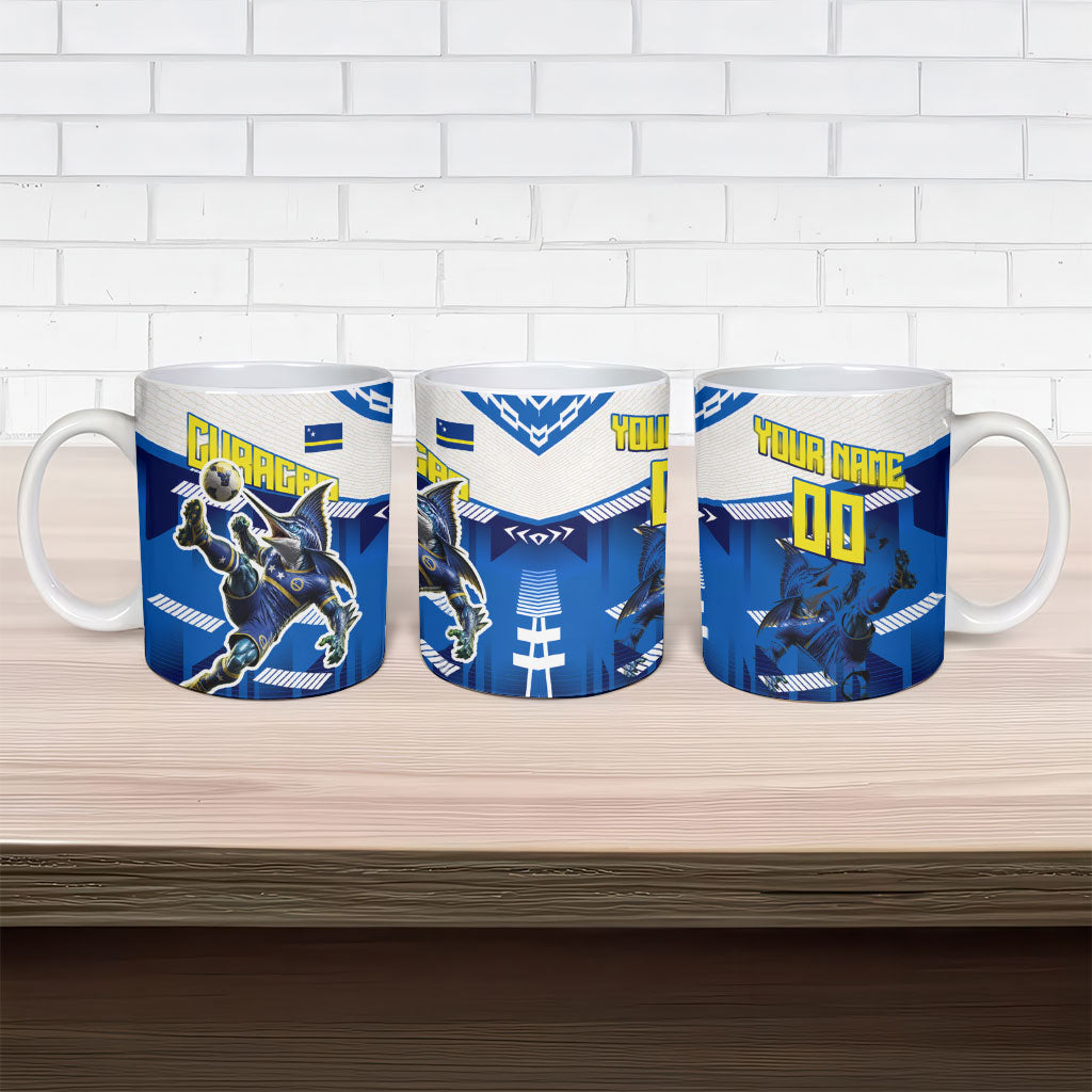 Personalized Curacao Football Ceramic Mug Marlin Mascot Blue National Flag Accents