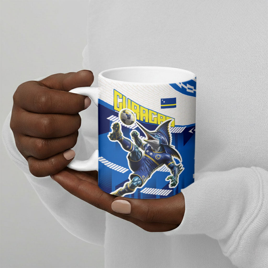 Personalized Curacao Football Ceramic Mug Marlin Mascot Blue National Flag Accents
