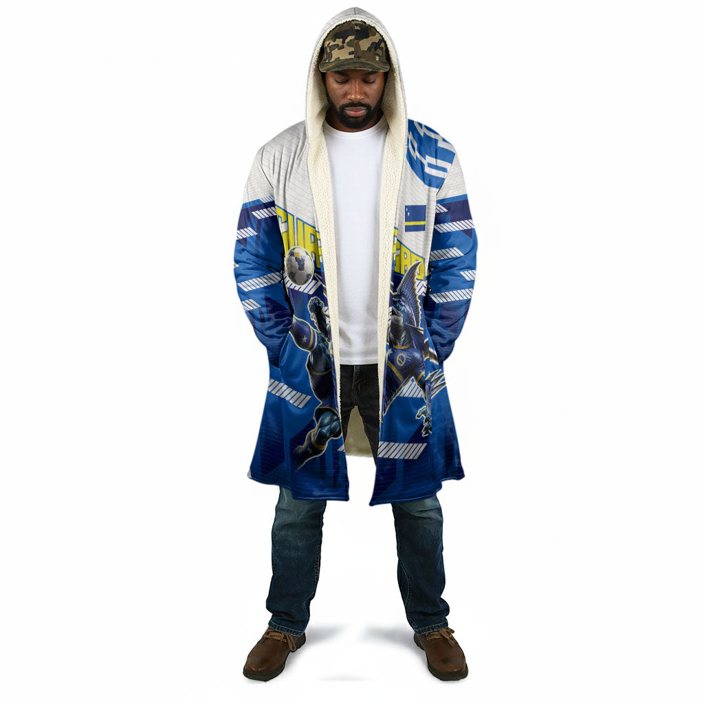 Personalized Curacao Football Cloak Marlin Mascot Blue National Flag Accents