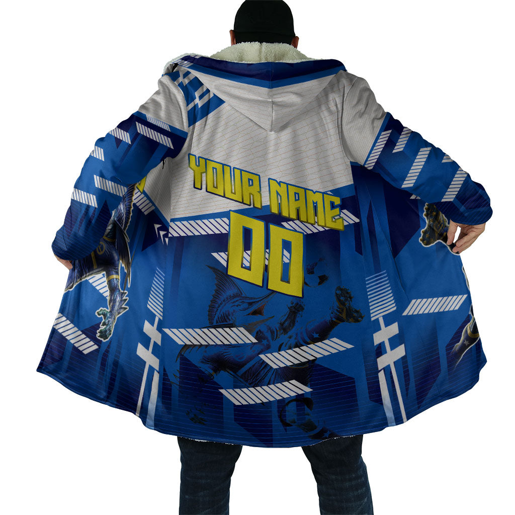 Personalized Curacao Football Cloak Marlin Mascot Blue National Flag Accents
