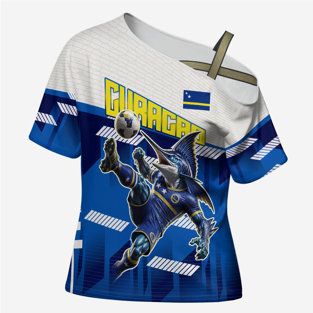 Personalized Curacao Football Cross Shoulder Shirt Marlin Mascot Blue National Flag Accents