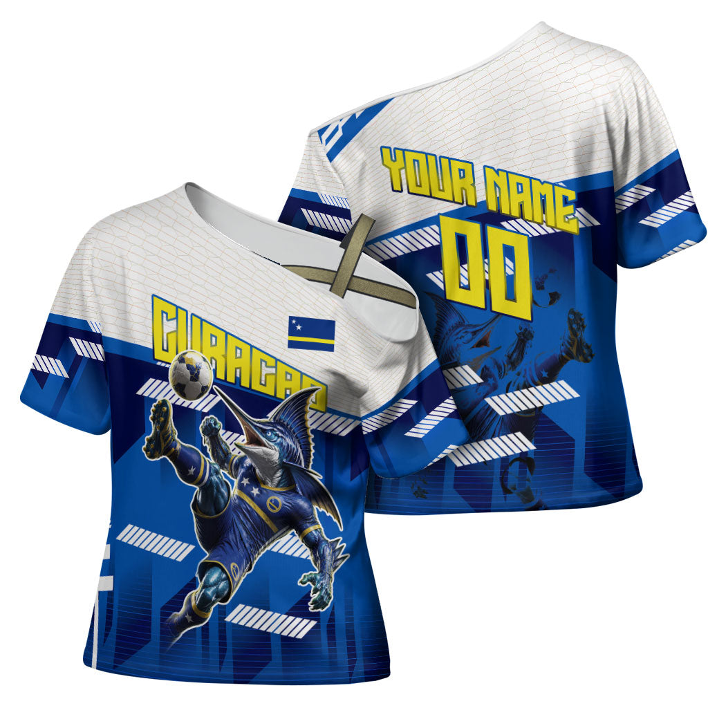 Personalized Curacao Football Cross Shoulder Shirt Marlin Mascot Blue National Flag Accents