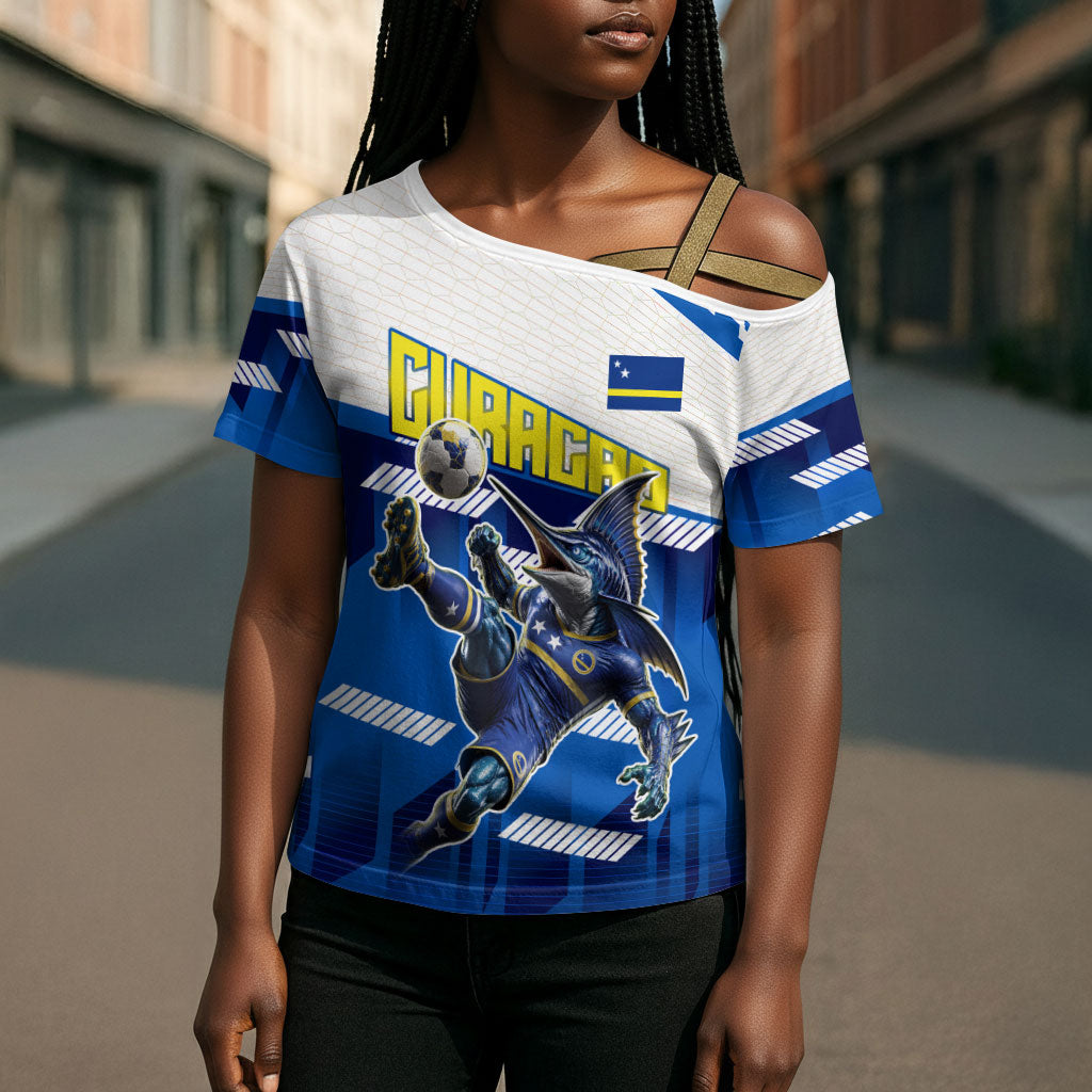 Personalized Curacao Football Cross Shoulder Shirt Marlin Mascot Blue National Flag Accents