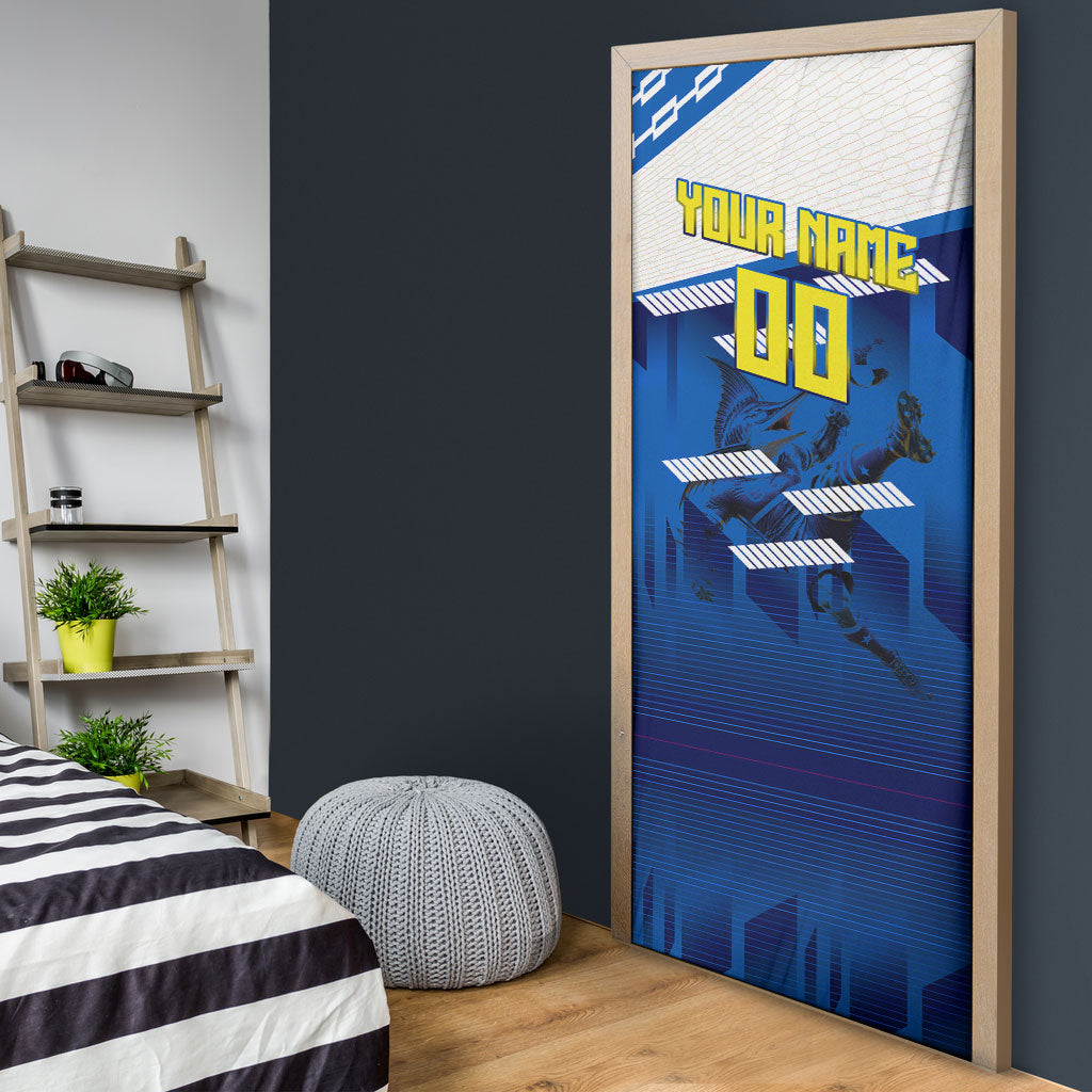 Personalized Curacao Football Door Cover Marlin Mascot Blue National Flag Accents