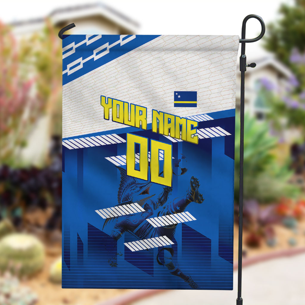 Personalized Curacao Football Garden Flag Marlin Mascot Blue National Flag Accents