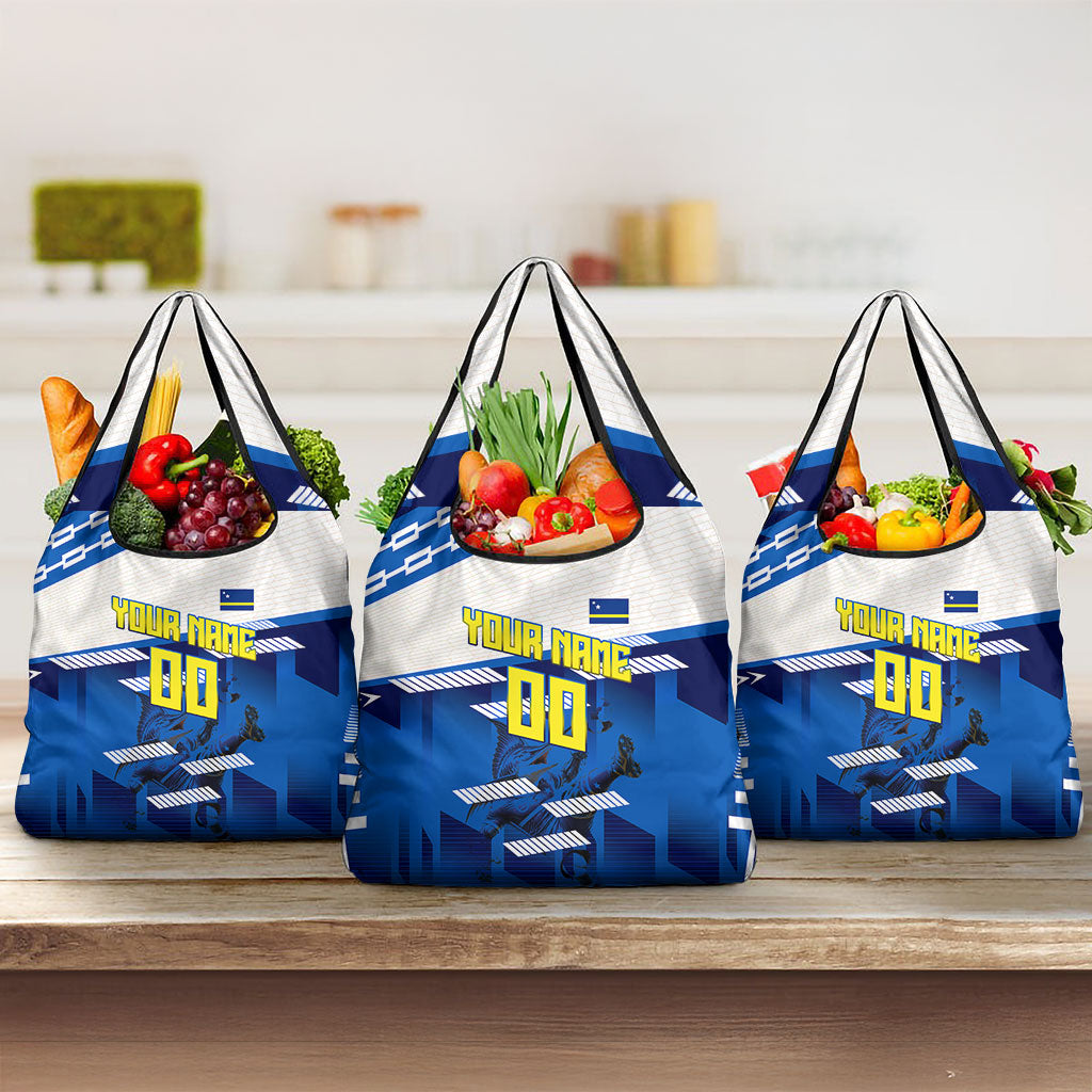 Personalized Curacao Football Grocery Bag Marlin Mascot Blue National Flag Accents
