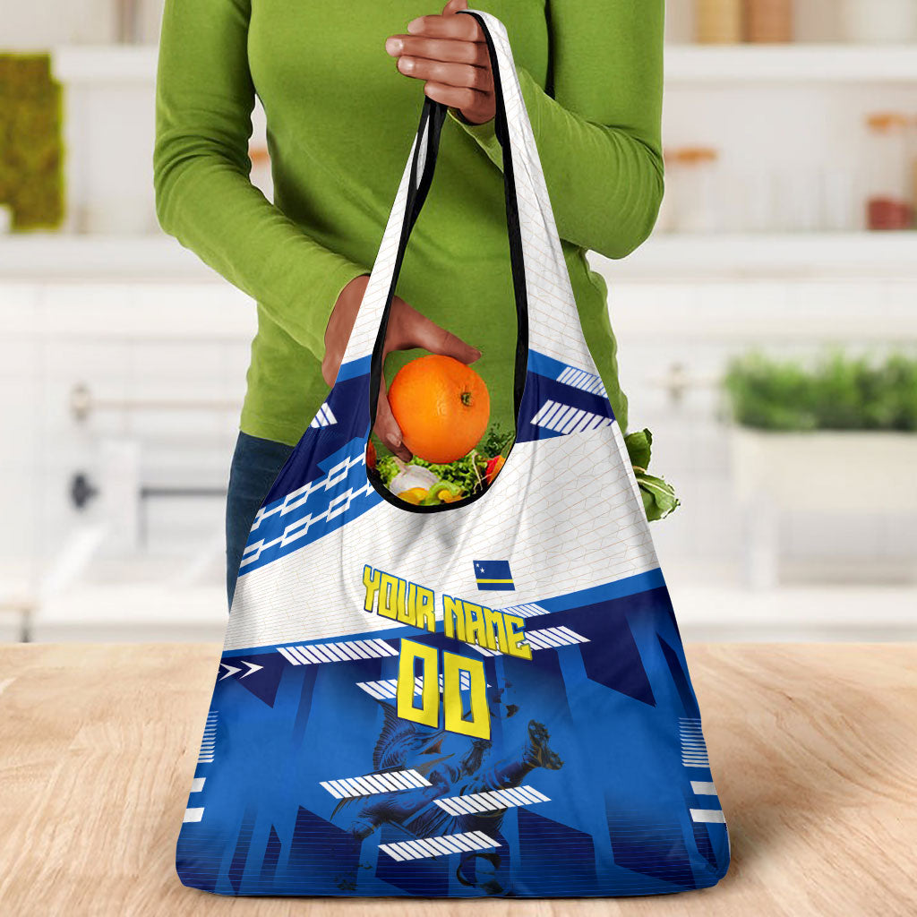 Personalized Curacao Football Grocery Bag Marlin Mascot Blue National Flag Accents