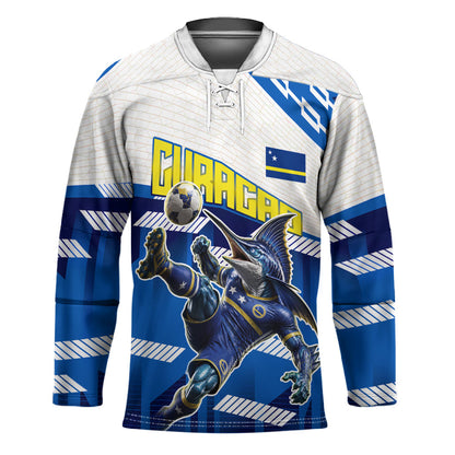 Personalized Curacao Football Hockey Jersey Marlin Mascot Blue National Flag Accents