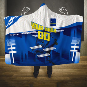 Personalized Curacao Football Hooded Blanket Marlin Mascot Blue National Flag Accents