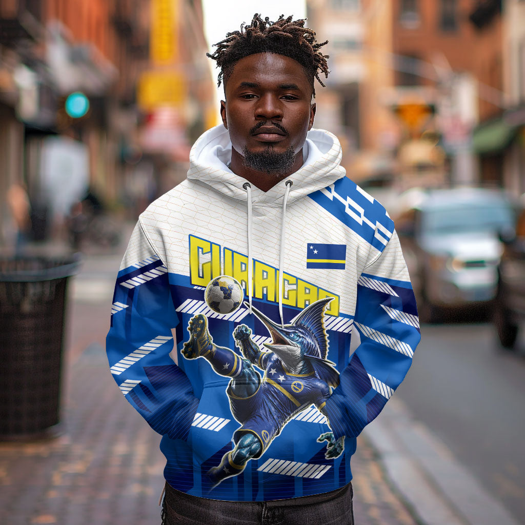 Personalized Curacao Football Hoodie Marlin Mascot Blue National Flag Accents