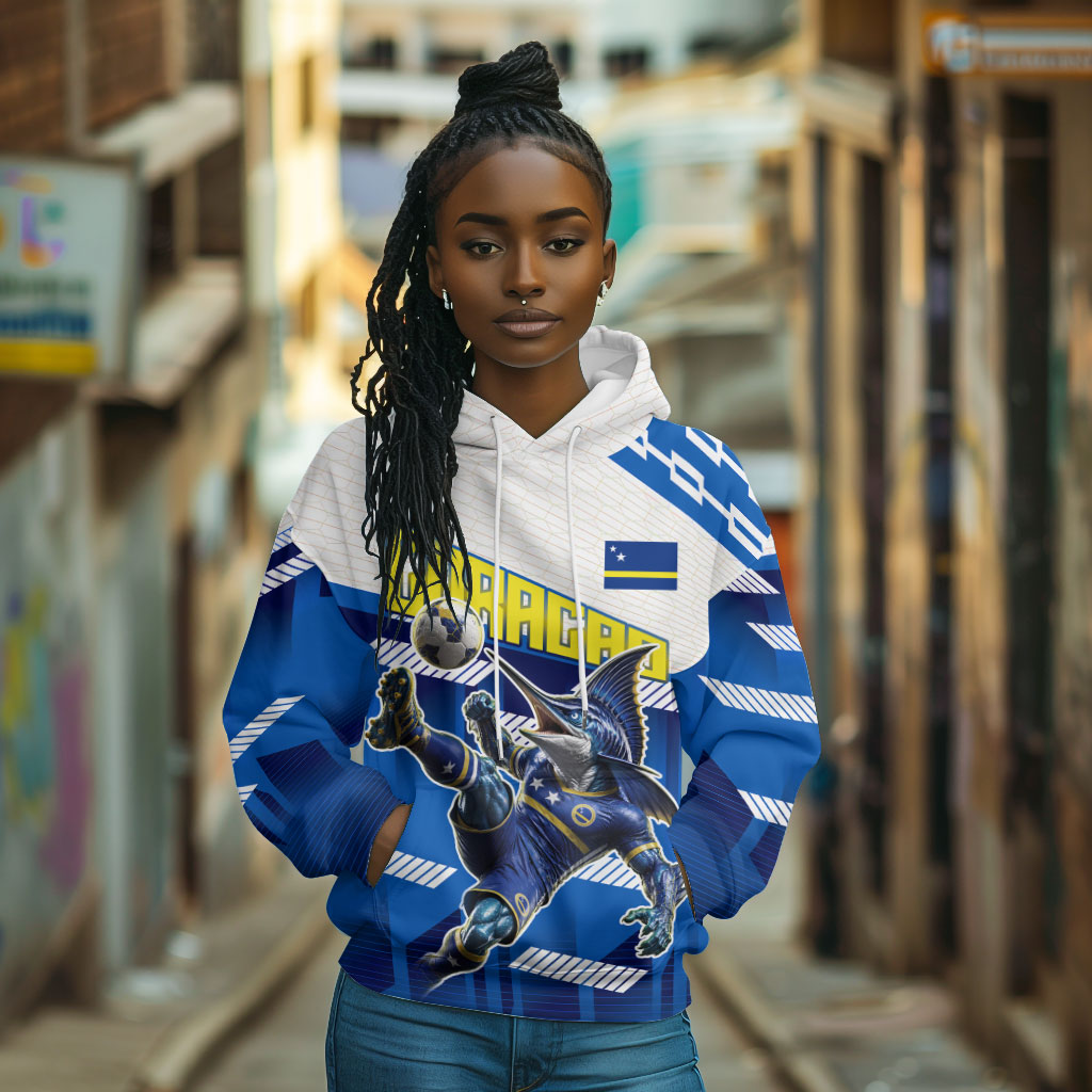 Personalized Curacao Football Hoodie Marlin Mascot Blue National Flag Accents