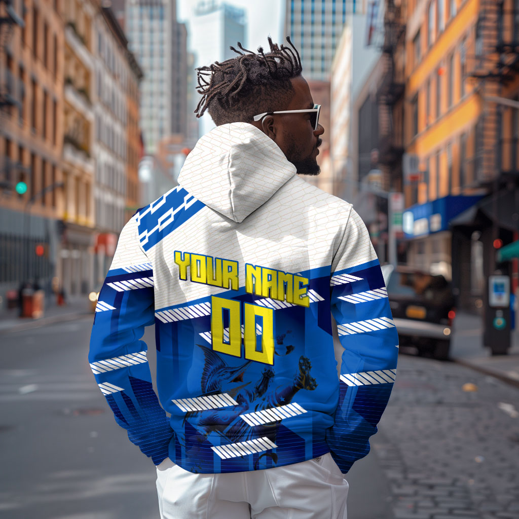 Personalized Curacao Football Hoodie Marlin Mascot Blue National Flag Accents