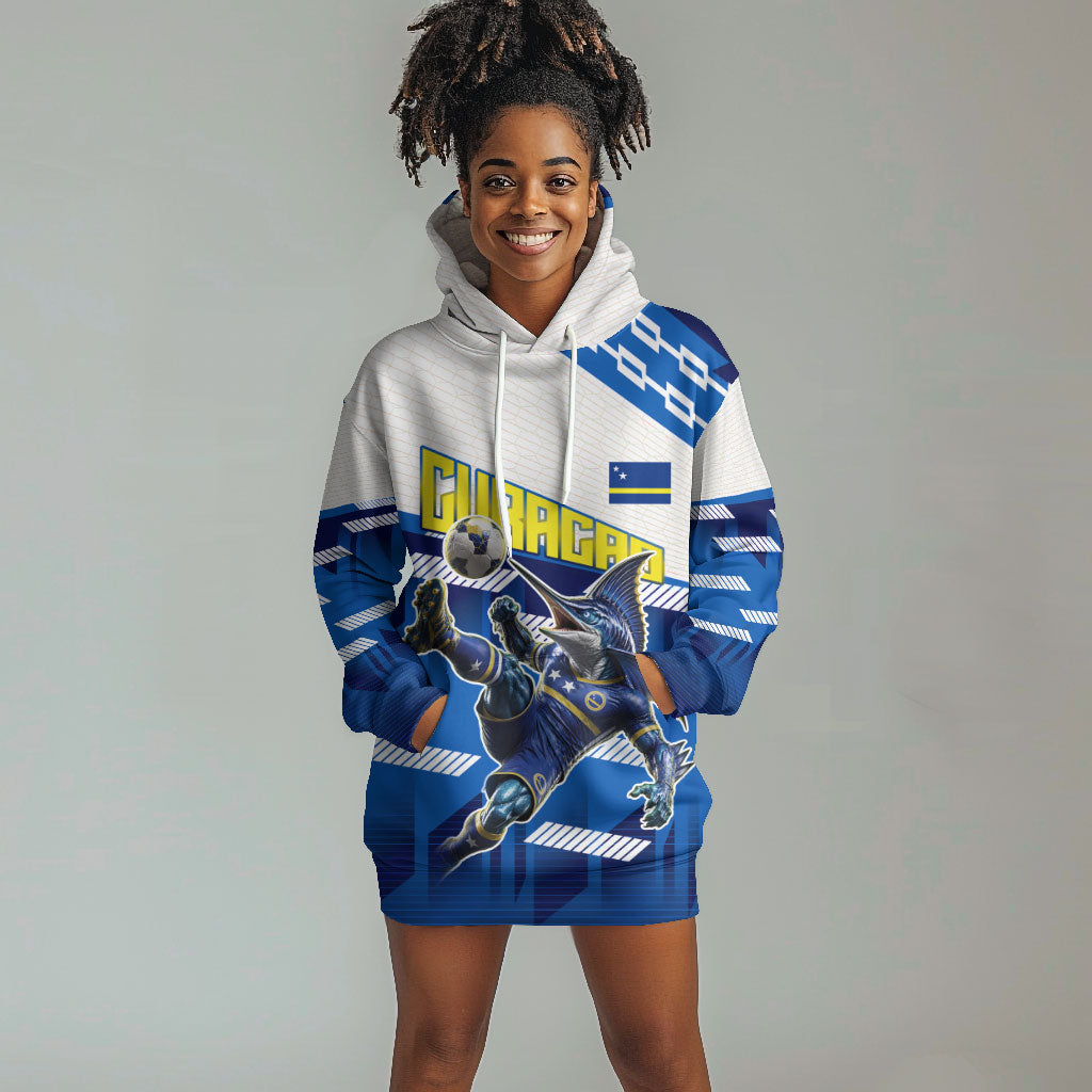 Personalized Curacao Football Hoodie Dress Marlin Mascot Blue National Flag Accents