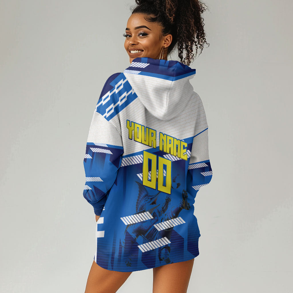 Personalized Curacao Football Hoodie Dress Marlin Mascot Blue National Flag Accents