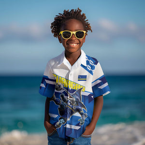 Personalized Curacao Football Kid Hawaiian Shirt Marlin Mascot Blue National Flag Accents