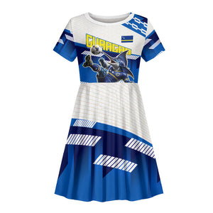 Personalized Curacao Football Kid Short Sleeve Dress Marlin Mascot Blue National Flag Accents