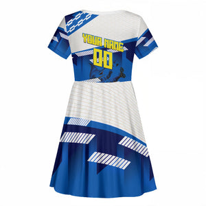 Personalized Curacao Football Kid Short Sleeve Dress Marlin Mascot Blue National Flag Accents