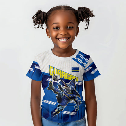 Personalized Curacao Football Kid T shirt Marlin Mascot Blue National Flag Accents