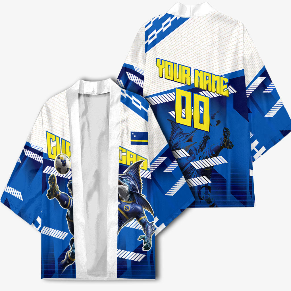 Personalized Curacao Football Kimono Marlin Mascot Blue National Flag Accents