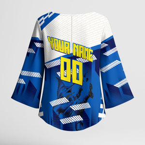Personalized Curacao Football Kimono Sleeve Blouse Marlin Mascot Blue National Flag Accents