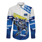 Personalized Curacao Football Long Sleeve Button Shirt Marlin Mascot Blue National Flag Accents