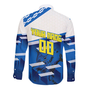 Personalized Curacao Football Long Sleeve Button Shirt Marlin Mascot Blue National Flag Accents