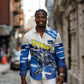 Personalized Curacao Football Long Sleeve Button Shirt Marlin Mascot Blue National Flag Accents