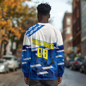 Personalized Curacao Football Long Sleeve Shirt Marlin Mascot Blue National Flag Accents