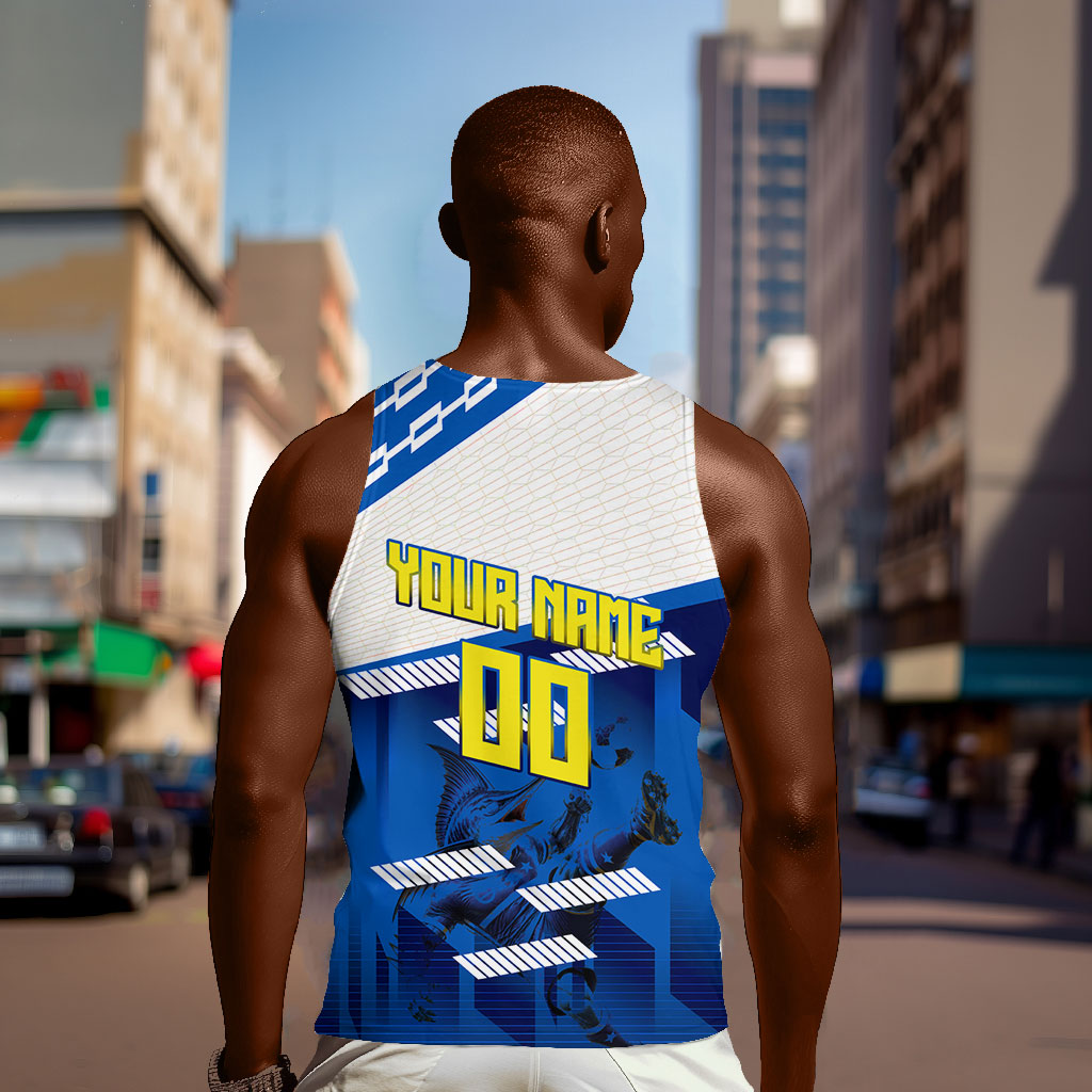 Personalized Curacao Football Men Tank Top Marlin Mascot Blue National Flag Accents