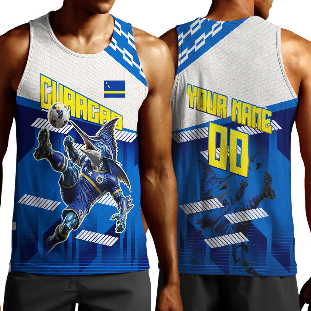 Personalized Curacao Football Men Tank Top Marlin Mascot Blue National Flag Accents