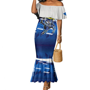 Personalized Curacao Football Mermaid Dress Marlin Mascot Blue National Flag Accents