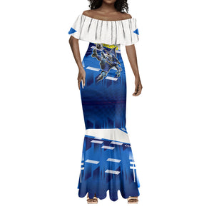 Personalized Curacao Football Mermaid Dress Marlin Mascot Blue National Flag Accents